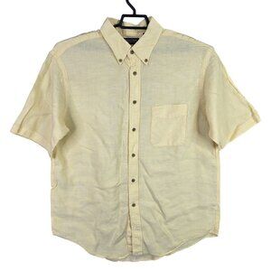 Mens Roundtree & Yorke Yellow 100% Linen Shirt Button Up Short Sleeve Size L